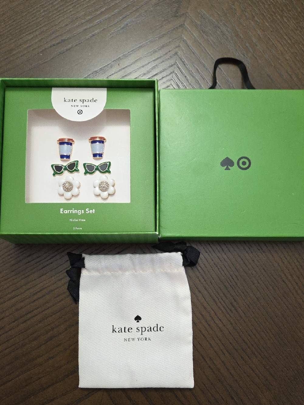 kate spade Women's 3-Pair Stud Earring Set - Sunglasses, Flowers And Cups New